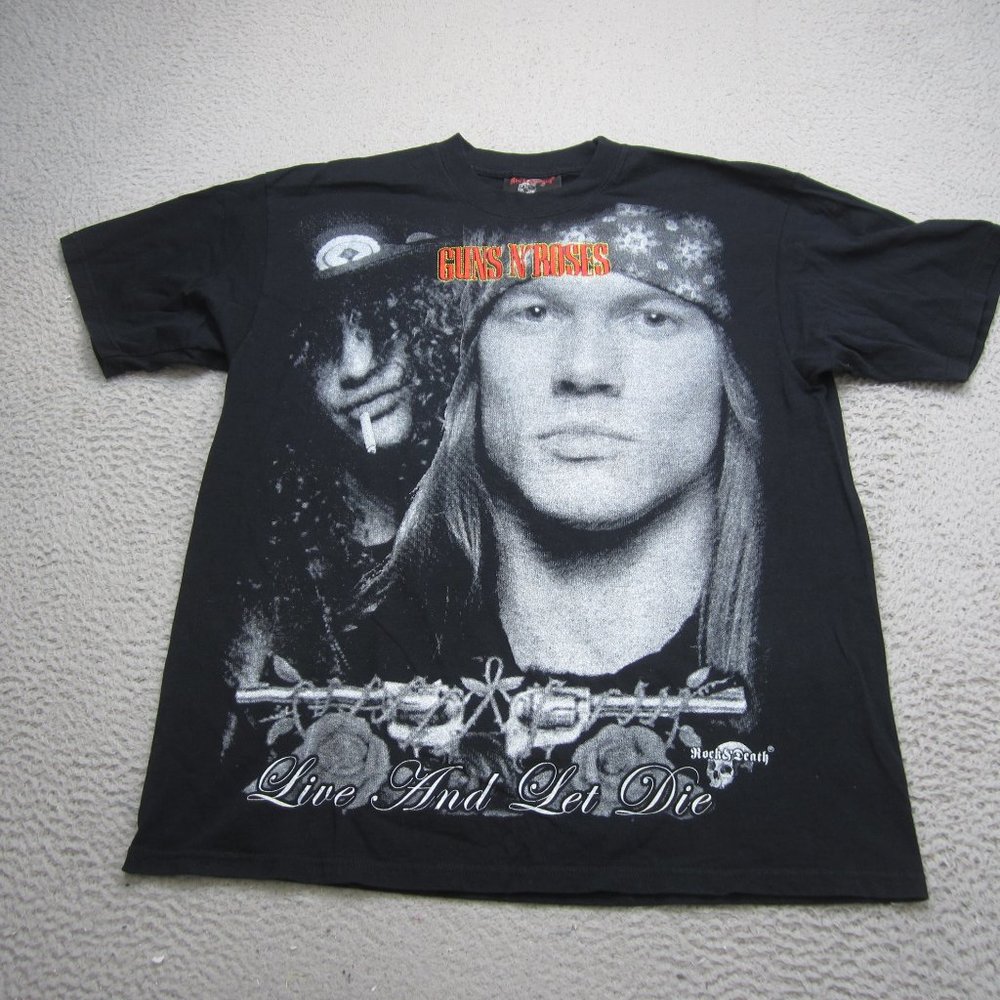 Guns N Roses Shirt Men Large Black Skull Roses Band Tee Concert Tee Rock N Death